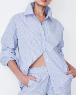 MONROW Stripe Poplin Oversized Shirt BLUEMAROONSTRIPE Store